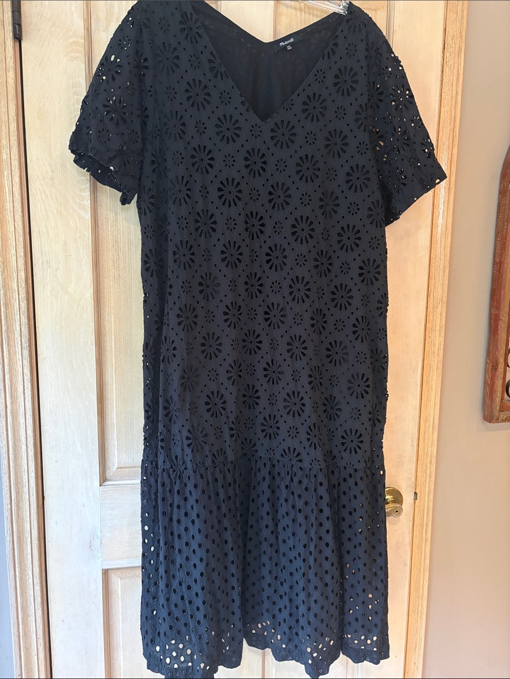 Madewell Black Eyelet V-Neck Midi Dress